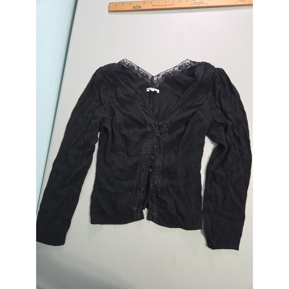 Reformation nadene top blouse black lace trim 10